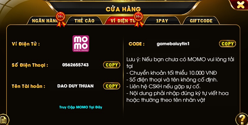 Đa dạng các phương thức nạp tiền cho mọi người lựa chọn