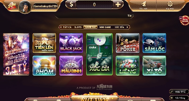 Các đầu game bài tại cổng game Sunvn Vip