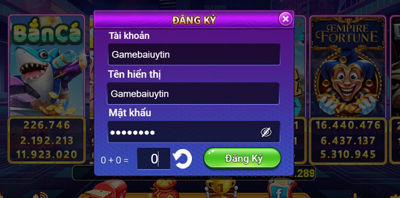 Thao tác đăng ký tài khoản tại cổng game Săn Hũ 777