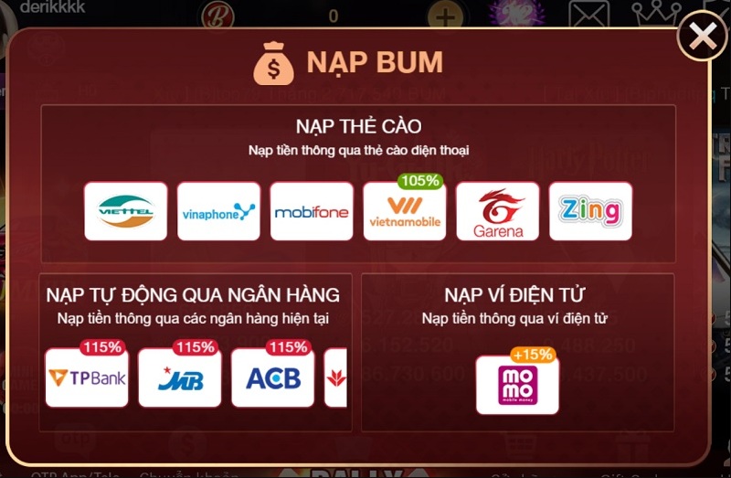 Hướng dẫn nạp tiền đơn giản tại cổng game Bum66 Club