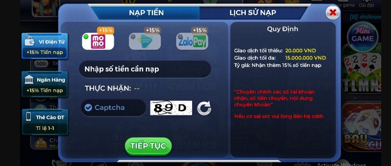 Cách nạp tiền siêu đơn giản tại cổng game Bachkim